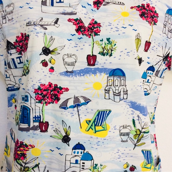 WonderWink SANTORINI Greek Vacation Print SCRUB TOP XS - Picture 6 of 14